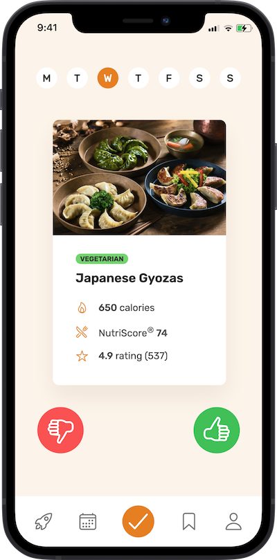 Iphone app meal selection screen